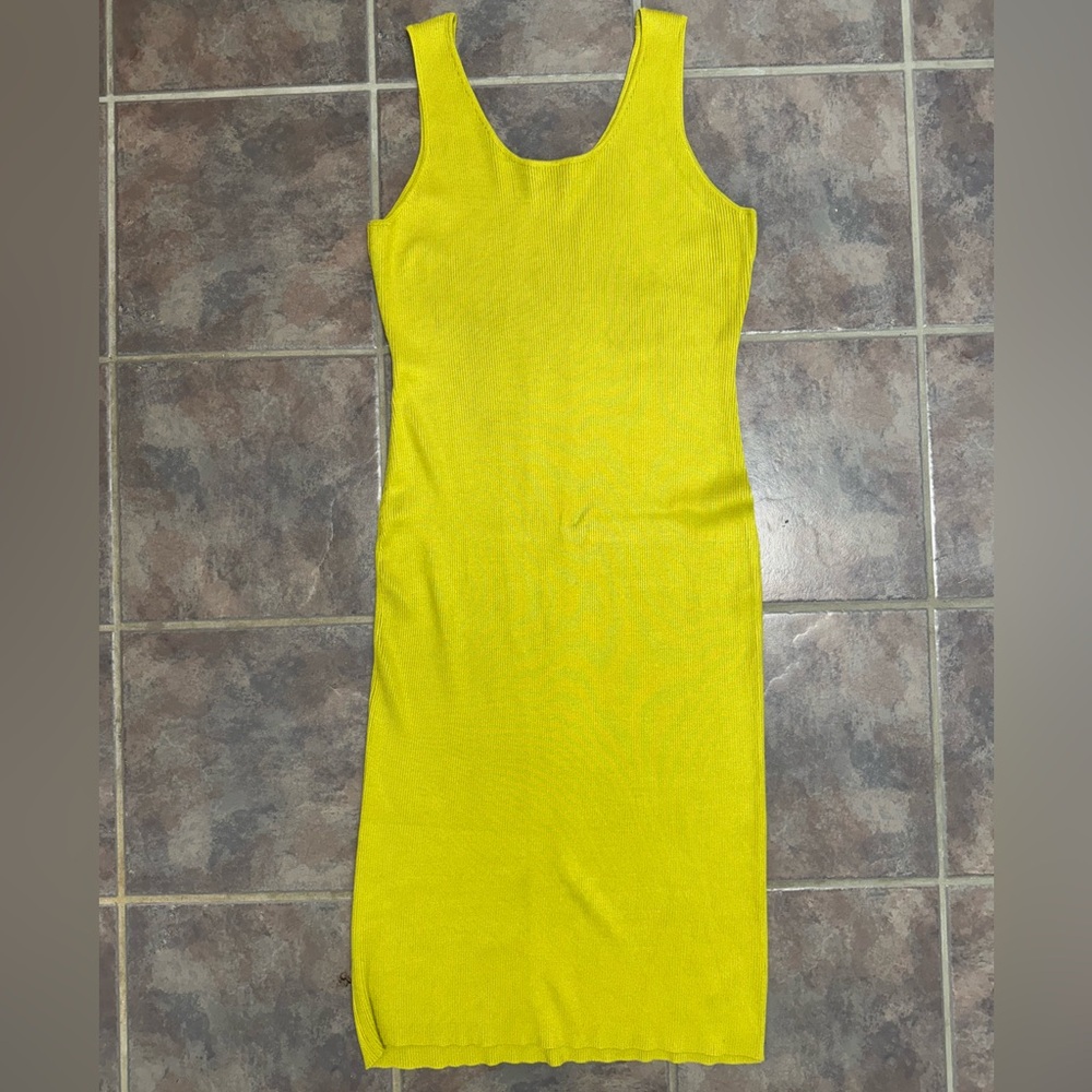 Anthropologie Chartreuse Ribbed Knit maxi dress